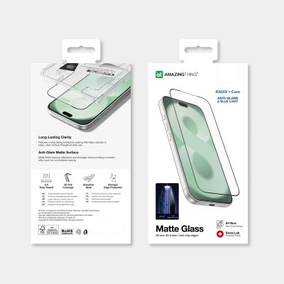 4. Szkło hartowane matowe AMAZINGTHING Radix +Care Matte Glass na iPhone 18 Pro z ramką montażową