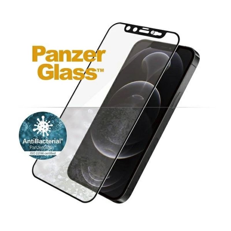 2. Szkło PanzerGlass E2E Microfracture antybakteryjne z osłoną aparatu z kryształem Swarovsky na iPhone 12 / 12 Pro - z czarną ramką