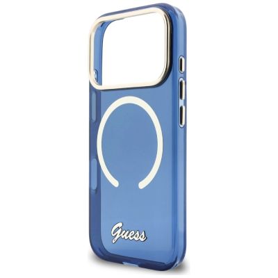 6. Etui Guess IML Script Metal MagSafe na iPhone 17 Pro Max - niebieskie