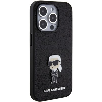 4. Etui Karl Lagerfeld Glitter Ikonik Logo Metal Logo na iPhone 15 Pro Max - czarne