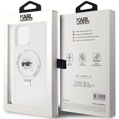 8. Etui Karl Lagerfeld Ring Stand Karl Head MagSafe do iPhone 15 Pro - białe