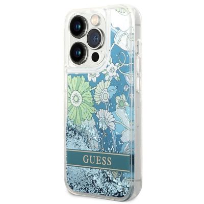 2. Etui Guess Flower Liquid Glitter na iPhone 14 Pro - zielone