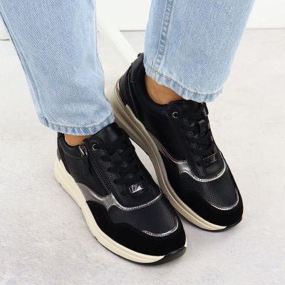 7. Skórzane metaliczne półbuty damskie czarne Filippo DP7105/25