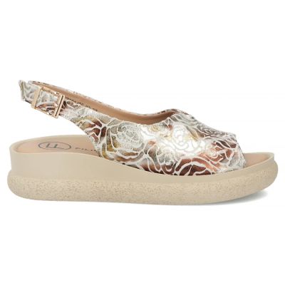 2. Skórzane sandały damskie na koturnie złote Filippo  DS7581