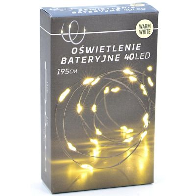 9. LAMPKI DRUCIKI NA BATERIE GIRLANDA 40 LED CIEPŁY BIAŁY (R)