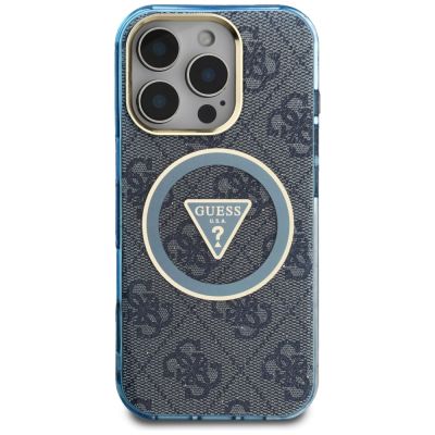 3. Etui Guess IML Metal Glitter 4G Circle Triangle MagSafe na iPhone 16 Pro Max - niebieskie