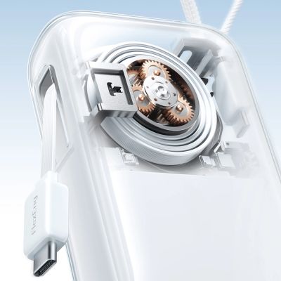 5. Powerbank Joyroom JR-PR2L 10000mAh 35W z wbudowanym zwijanym kablem USB-C i kablem-smyczą Lightning - biały