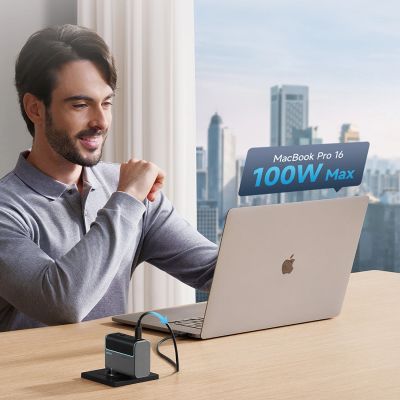 6. Ładowarka sieciowa Cuktech CUKAD1003EUG GaN 100W 2 x USB-C 1 x USB-A z kablem USB-C -szara