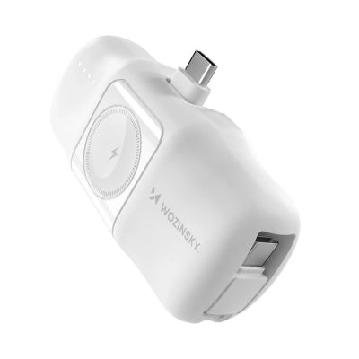 Mini powerbank Wozinsky WF16-YCS 5000mAh 15W USB-C z wbudowanym kablem USB-C i ładowarką do Apple Watch - biały