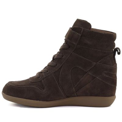 3. Skórzane sneakersy damskie botki na koturnie czekoladowe Vinceza 31712