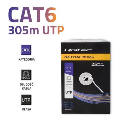 2. QOLTEC KABEL SIECIOWY SKRĘTKA UTP | CAT6 | 305M | PVC SZARY