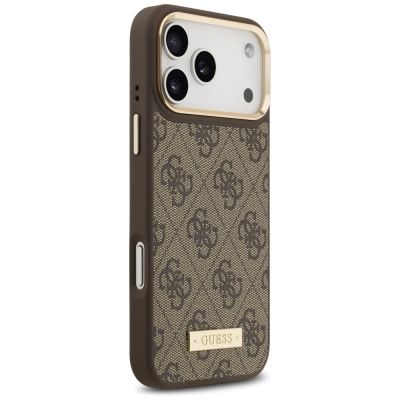 4. Etui Guess 4G Logo Plate MagSafe na iPhone 17 Pro Max - brązowe