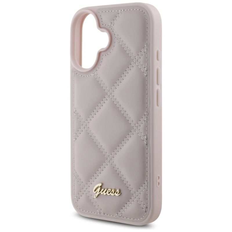 6. Etui Guess Quilted Metal Logo na iPhone 16 - różowe