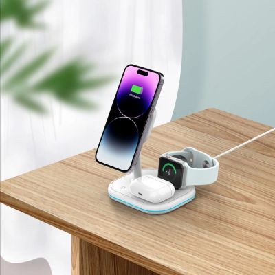6. Ładowarka Tech-Protect QI15W-A27 indukcyjna 3w1 ze stojakiem z MagSafe na smartfon / Apple Watch / AirPods - biała
