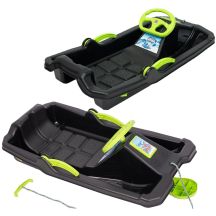 SANKI PLASTIKOWE Z HAMULCEM I KIEROWNICĄ ADAŚ 84x43x25CM CZARNE Z ZIELONYM
