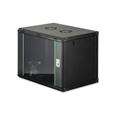 10. Szafa sieciowa wisząca DYNAmic 19" 9U rack 600x450, drzwi szyba, czarny, niedzielona, złożona, 60kg