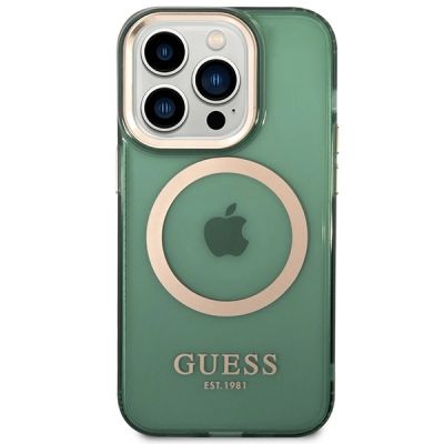 3. Etui Guess Gold Outline Translucent MagSafe na iPhone 14 Pro Max - zielone