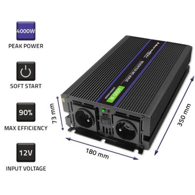 4. Qoltec Przetwornica napięcia Monolith 4000 MS Wave 51928, 12V na 230V, 2000/4000W, USB