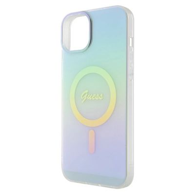 6. Etui Guess IML Iridescent MagSafe do iPhone 15 Plus - turkusowe
