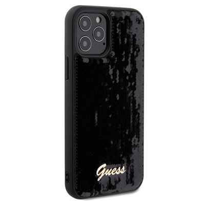 4. Etui Guess Sequin Script Metal na iPhone 12/12 Pro - czarne