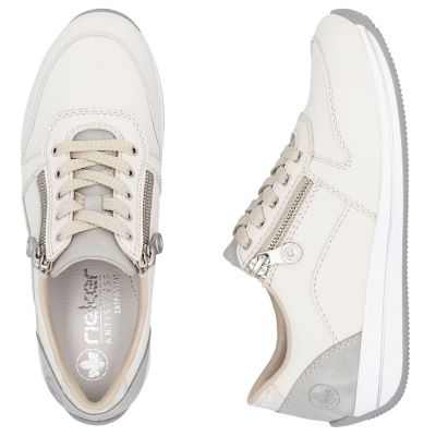 3. Skórzane półbuty sportowe damskie kremowe Rieker  N1100-80