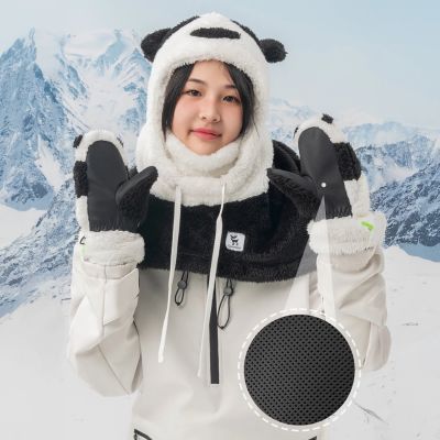 5. Rękawice narciarskie Qunature Panda dla dzieci i dorosłych rozmiar S - czarne/białe