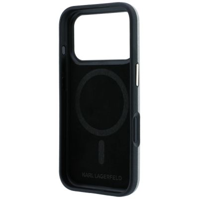 7. Etui Karl Lagerfeld Saffiano Small Script Metal Logo MagSafe na iPhone 18 Pro / 17 Pro - beżowe