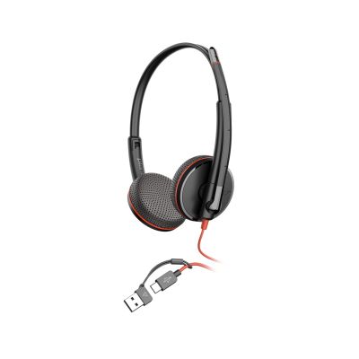 164. Poly Blackwire 3225 Stereo USB-C Headset +3.5mm Plug +USB-C/A Adapter (Bulk)