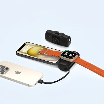 10. Mini powerbank Wozinsky WF16-YLS 5000mAh 15W Lightning z wbudowanym kablem USB-C i ładowarką do Apple Watch - czarny