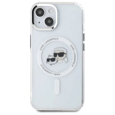 3. Etui Karl Lagerfeld IML Metal Karl&Choupette Head MagSafe na iPhone 15 - białe