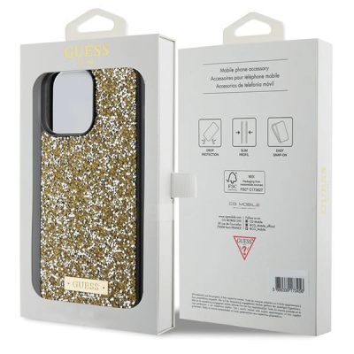 8. Etui Guess Rhinestone Metal Logo na iPhone 15 Pro - żółte