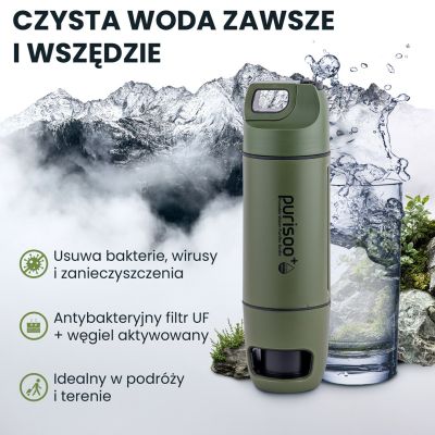 7. Extralink PURISOO+ BUTELKA Z SYSTEMEM FILTRUJACYM Z POMPKA 400ML FILTR UF + ACF Butelka filtrująca wodę 0,4 l Zielony, Oliwkowy