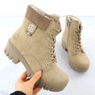 2. Botki damskie na klocku beżowe Rieker 74532-60