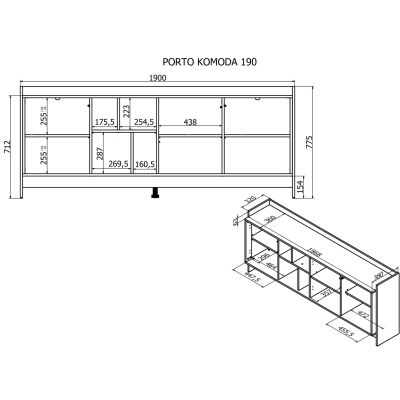 4. Komoda PORTO 3D 190x38x77 dąb/czarny