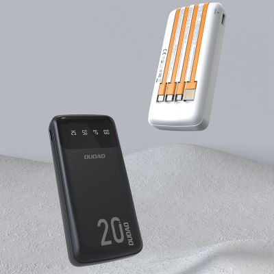 3. Dudao pojemny powerbank z 4 wbudowanymi kablami 20000mAh USB Typ C + micro USB + Lightning + USB-A (wejście) - czarny (Dudao K6Pro+)