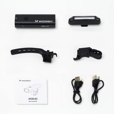 5. Zestaw lampek rowerowych Wozinsky WSBLB2 przednia (400 lm) USB-C i tylna USB micro - czarny