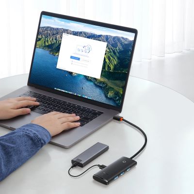 9. Baseus Lite Series przejściówka HUB USB Typ C - 4x USB 3.0 25cm czarny (WKQX030301)