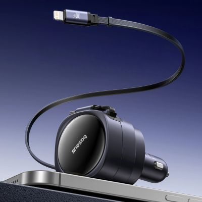 9. Ładowarka samochodowa Baseus Enjoyment Max 60W ze zwijanymi kablami USB-C i Lightning - czarna