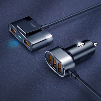 7. Joyroom szybka ładowarka samochodowa 5x USB 6,2 A z przedłużaczem czarny (JR-CL03)