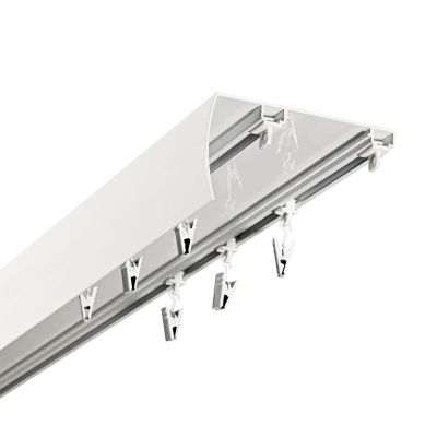 SZYNA SUFITOWA Z OSŁONĄ SZREOKI ROZSTAW MIĘDZY TORAMI 102 MM ŚLIZGI Z ŻABKAMI 250 CM ALUMINIOWA BIAŁA PODWÓJNA KOWALSKI