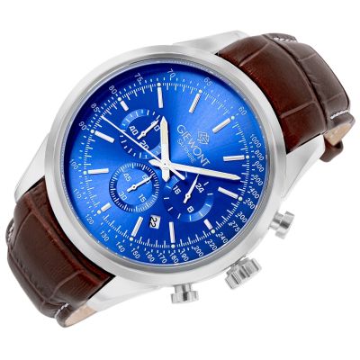 3. Zegarek Męski Giewont Chronograph Sapphire Srebrno Niebieski GW7650-A5