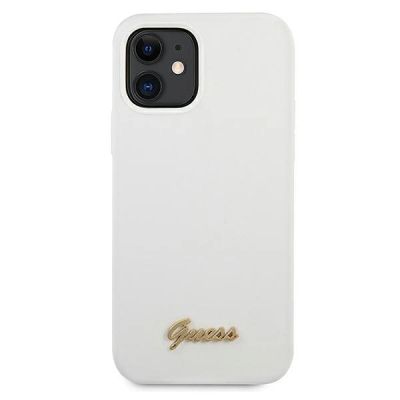 3. Etui Guess Metal Logo Script na iPhone 12 mini - białe