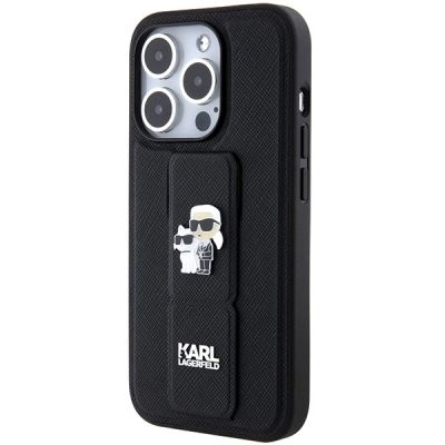 2. Etui Karl Lagerfeld Gripstand Saffiano Karl&Choupette Pins na iPhone 14 Pro - czarne