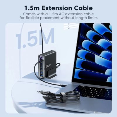 9. Stacja ładująca Tech-Protect DC240W-GaN 6 portów 4 x USB-C 2 x USB-A 240W QC3.0 - czarna