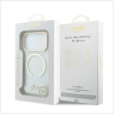8. Etui Guess IML Script Metal MagSafe na iPhone 18 Pro / 17 Pro - przezroczyste