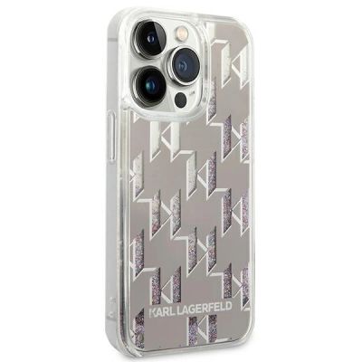 4. Etui Karl Lagerfeld Liquid Glitter Monogram na iPhone 14 Pro Max - srebrne