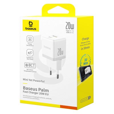 5. Ładowarka sieciowa Baseus Palm 20W USB-C USB-A - biała