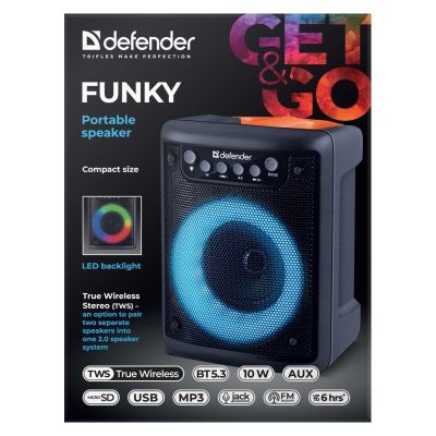 10. DEFENDER GŁOŚNIK BLUETOOTH 5.4 FUNKY 10W AUX FM MP3 USB 65053