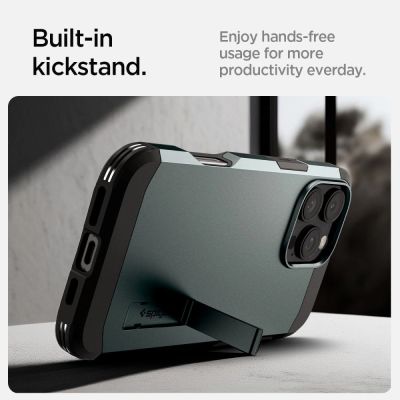10. Etui Spigen Tough Armor MagSafe z podstawką na iPhone 16 Pro - zielone