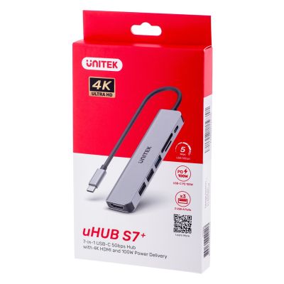 7. UNITEK HUB USB-C 7W1, HDMI 4K, PD 100W, 5GBPS, ALU